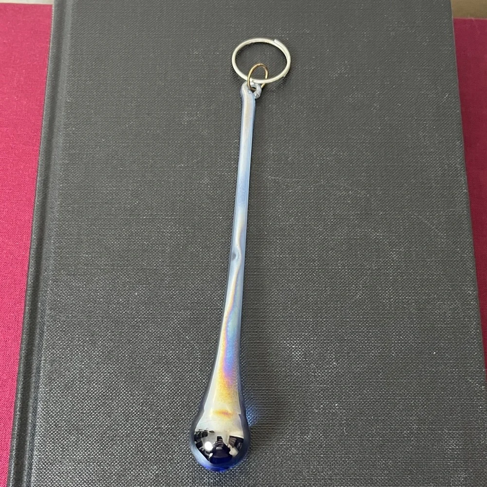Vintage Iridescent Blue Hand Blown Glass Teardrop Window‎ Ornament Sun Catcher